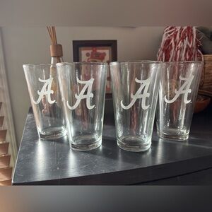 Set of 4 Frosted Script A University of Alabama Pint Glasses